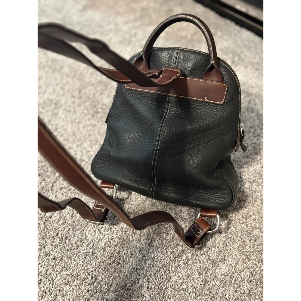 Dooney & Bourke Vintage Black Pebbled Leather Dome Backpack Brown Straps
